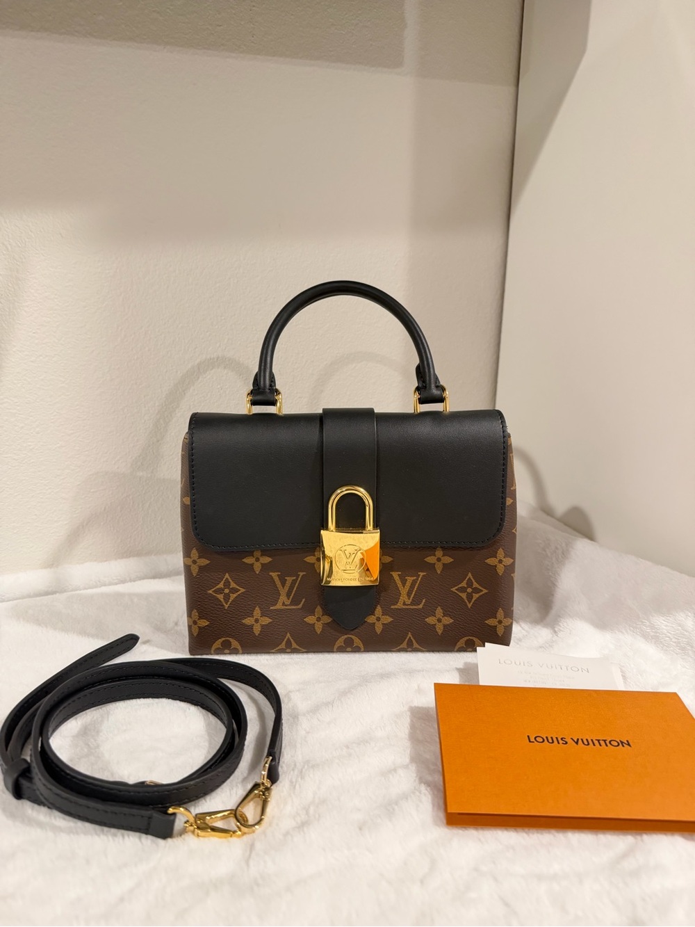 Louis Vuitton Monogram & Black Top Handle Mini Bag with Gold Locky BB